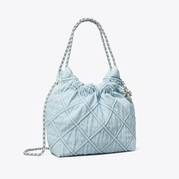 TORY BURCH MINI FLEMING SOFT DENIM HOBO BAG (NWOT) please read description. - Picture 2 of 16